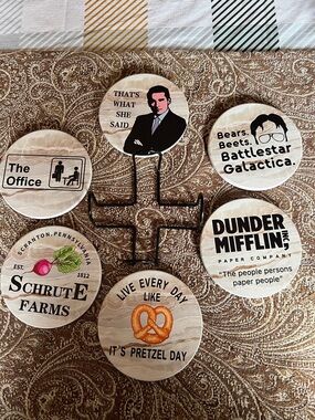 NWOT The Office Set of 6 Coasters and Holder
